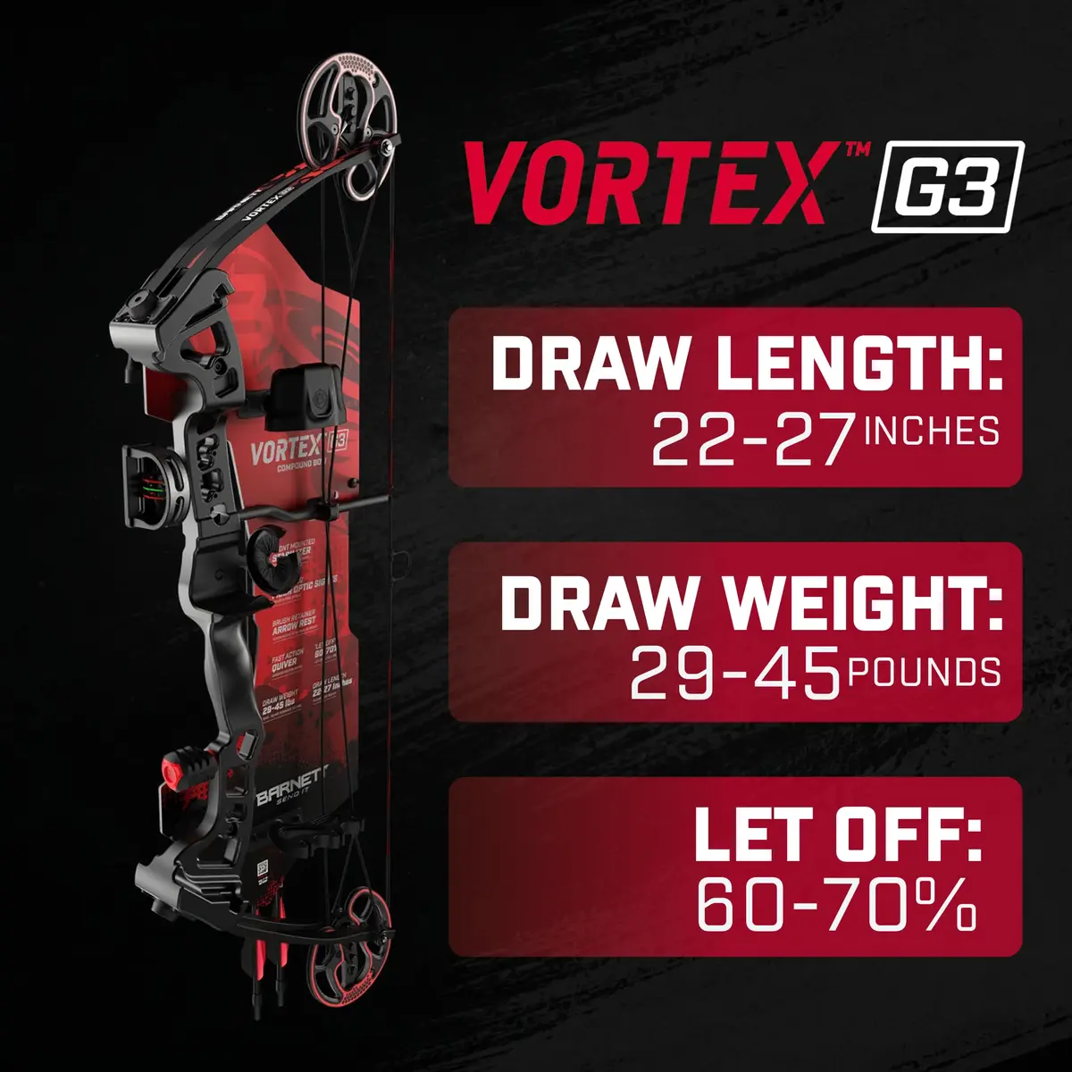 Barnett Vortex Compound Bow 28-45lb | Adjustable 22-27in, 60-70% Let Off, for Teens - view 2