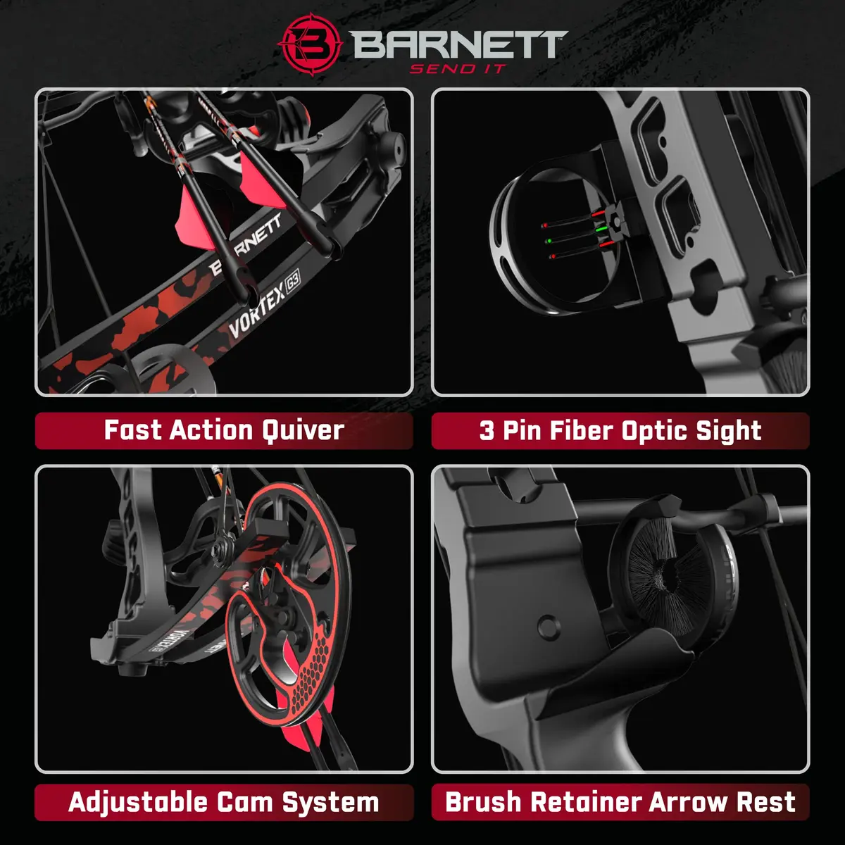 Barnett Vortex Compound Bow 28-45lb | Adjustable 22-27in, 60-70% Let Off, for Teens - view 4