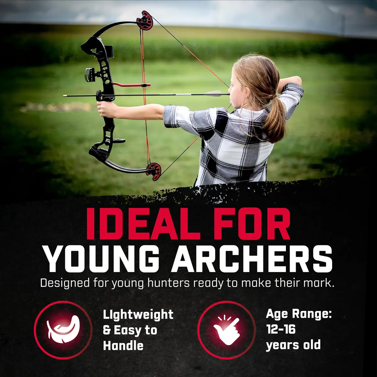 Barnett Vortex Lite G3 Youth Bow 22-25in Draw, 18-29lb, Fiber Optic Sight, D Loop, Quiver, Safety (110c) - view 5