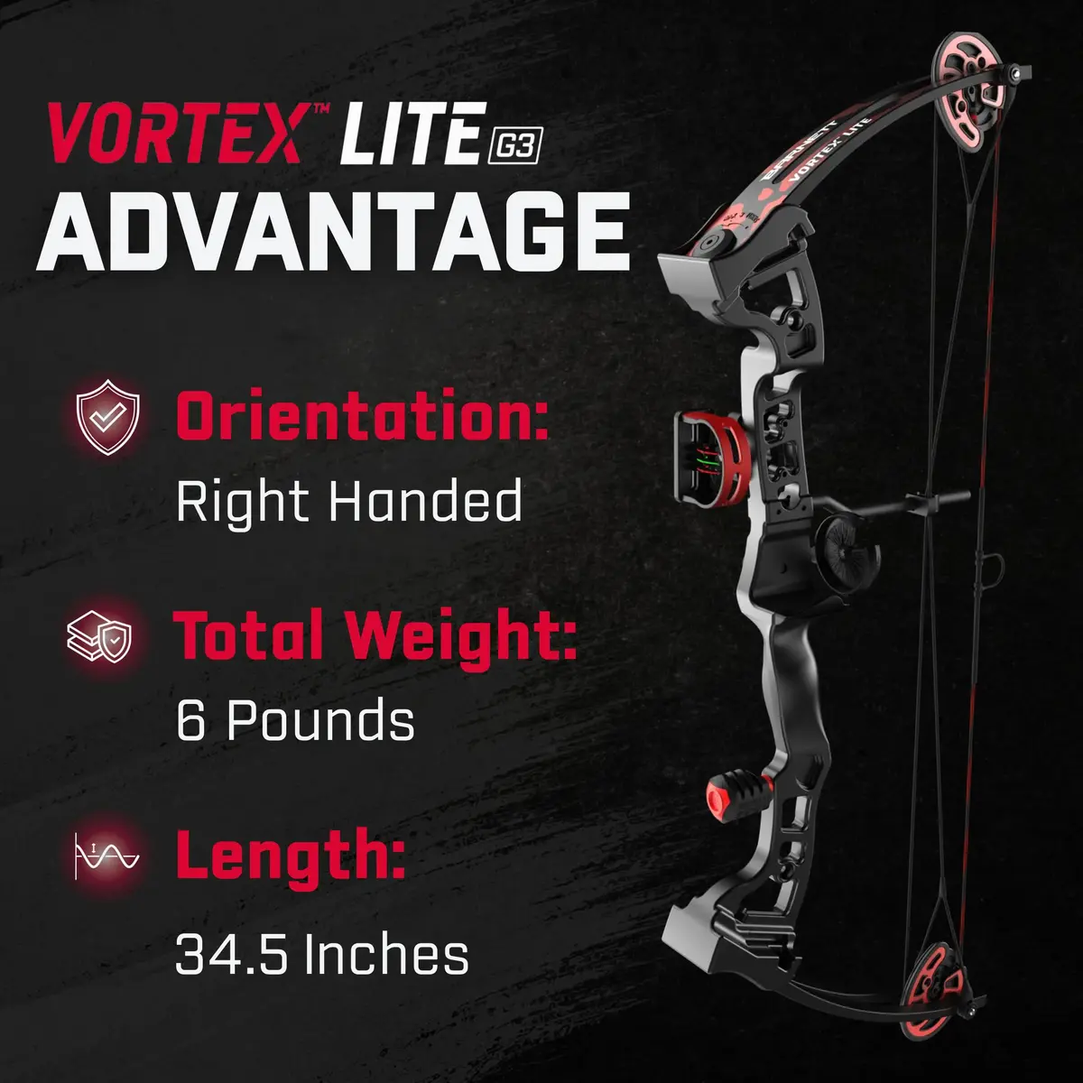 Barnett Vortex Lite G3 Youth Bow 22-25in Draw, 18-29lb, Fiber Optic Sight, D Loop, Quiver, Safety (110c) - view 2