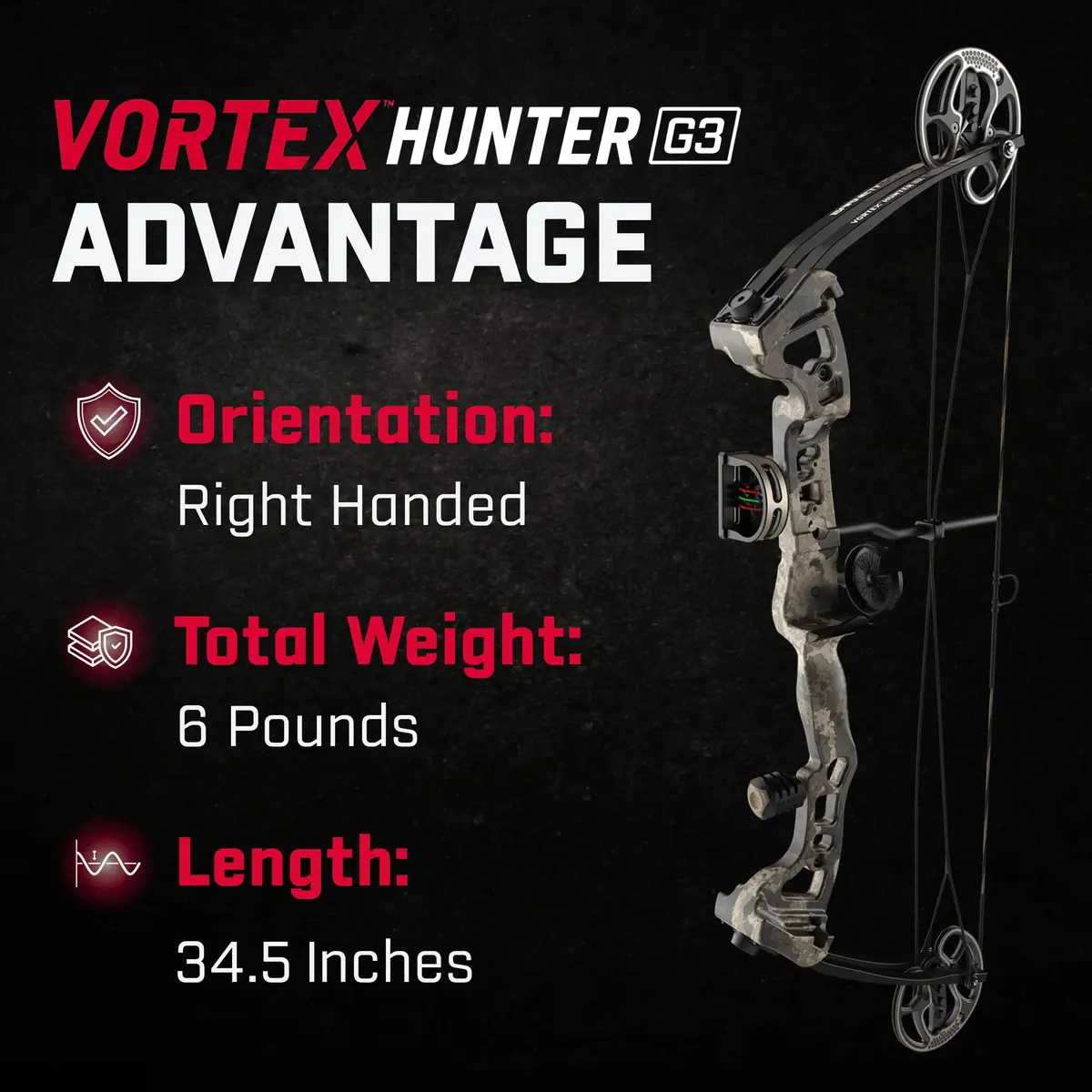Barnett Vortex Hunter G3 Compound Bow 45-60lb | Adjustable 26-30in, Veil Camo, for Teens & Adults - view 3