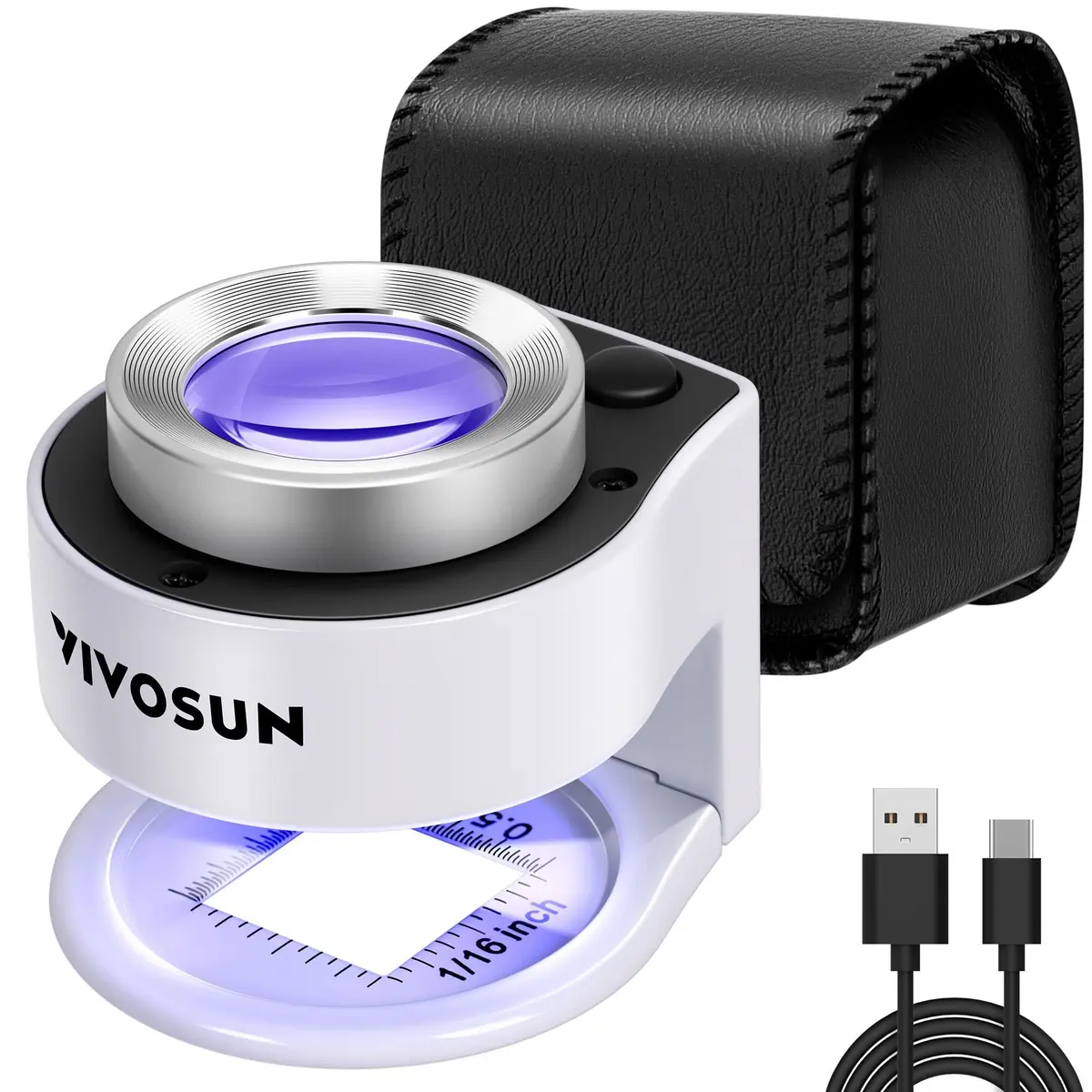VIVOSUN 30X Rechargeable Magnifier with Dual LED & UV Light, White | Optical Glass Lens for Jewelry, Gems, Coins, Stamps, Rocks, Plants - main product image