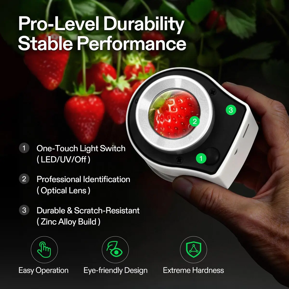 VIVOSUN 30X Rechargeable Magnifier with Dual LED & UV Light, White | Optical Glass Lens for Jewelry, Gems, Coins, Stamps, Rocks, Plants - view 6