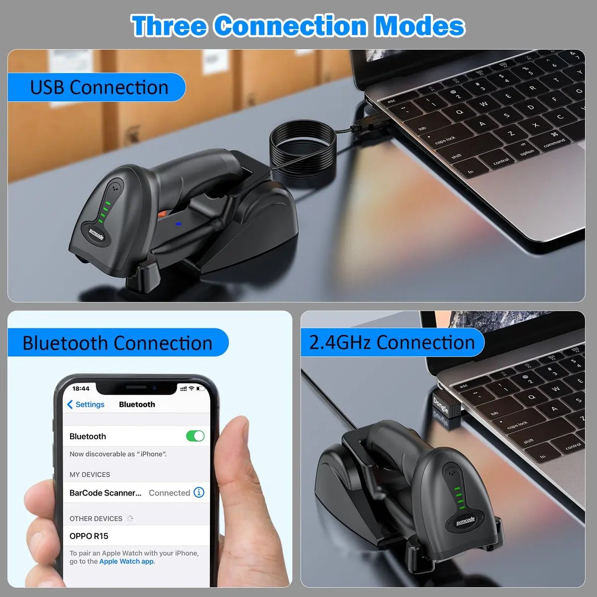 Symcode MJ-4590DA 2D Wireless Barcode Scanner with Charging Stand & Bluetooth | 10000 Codes Inventory, 40m Range - view 5