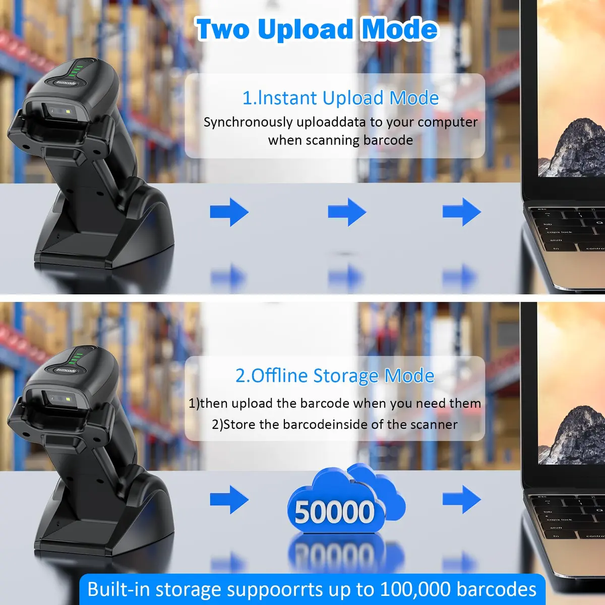 Symcode MJ-4590DA 2D Wireless Barcode Scanner with Charging Stand & Bluetooth | 10000 Codes Inventory, 40m Range - view 6