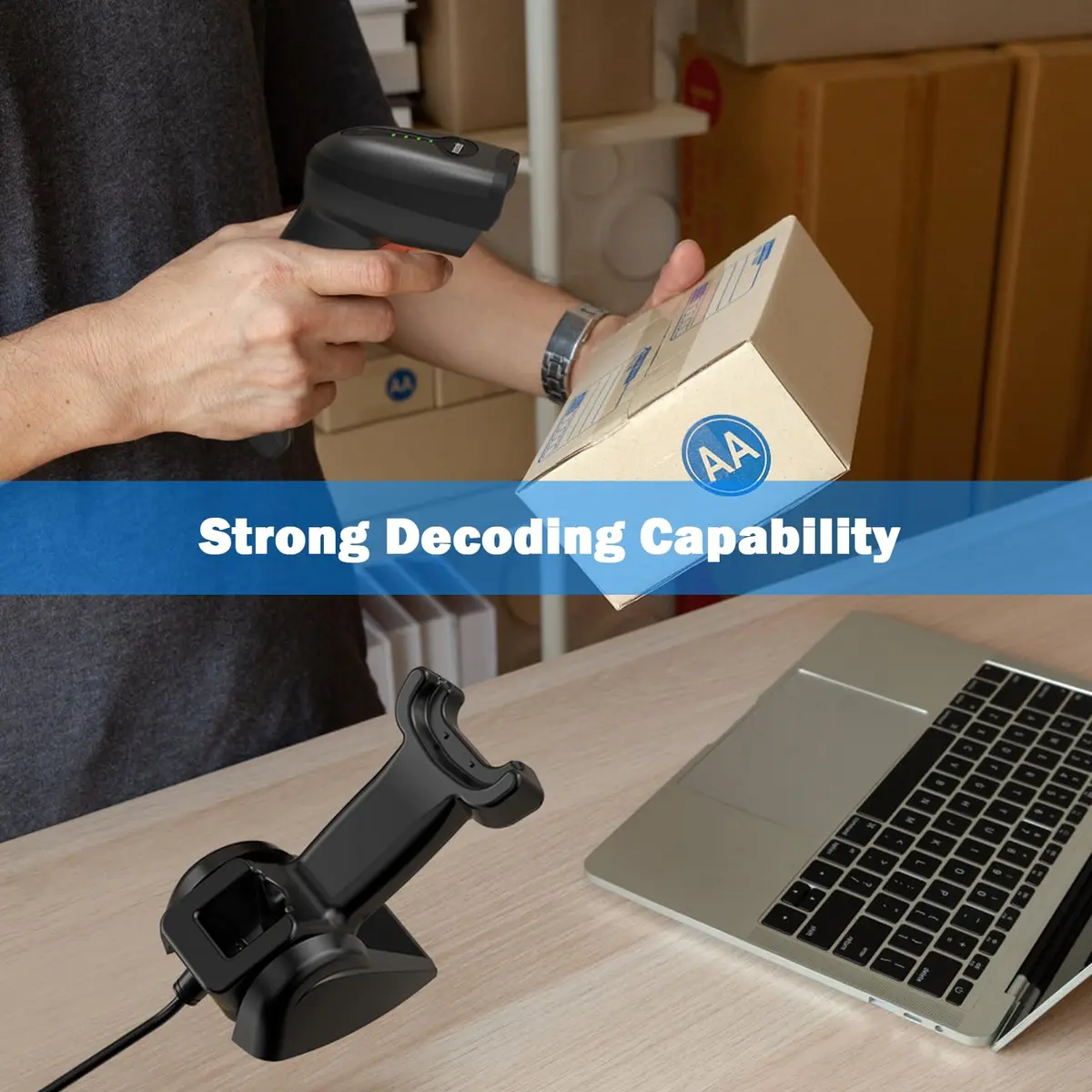Symcode MJ-4590DA 2D Wireless Barcode Scanner with Charging Stand & Bluetooth | 10000 Codes Inventory, 40m Range - view 7