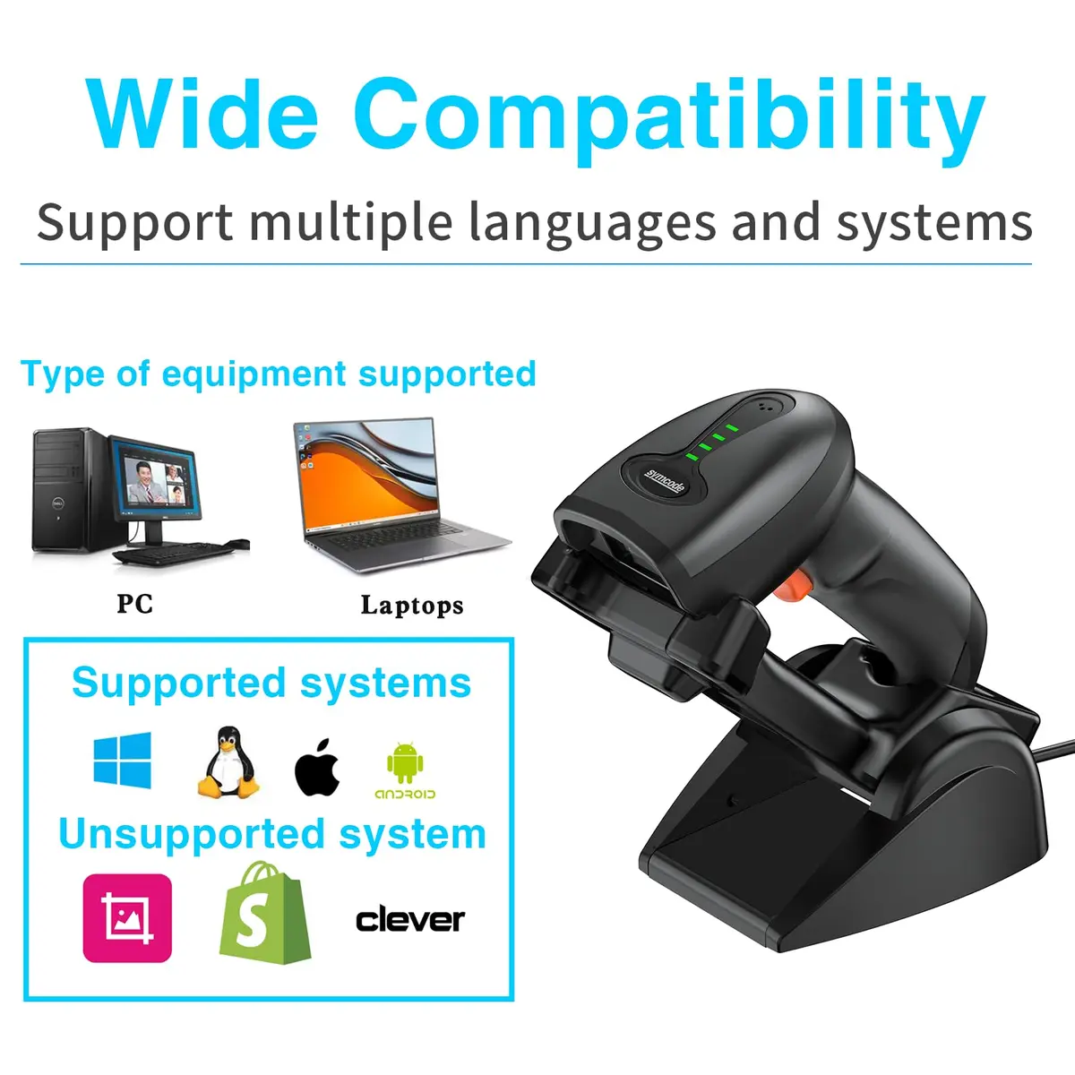 Symcode MJ-4590DA 2D Wireless Barcode Scanner with Charging Stand & Bluetooth | 10000 Codes Inventory, 40m Range - view 8