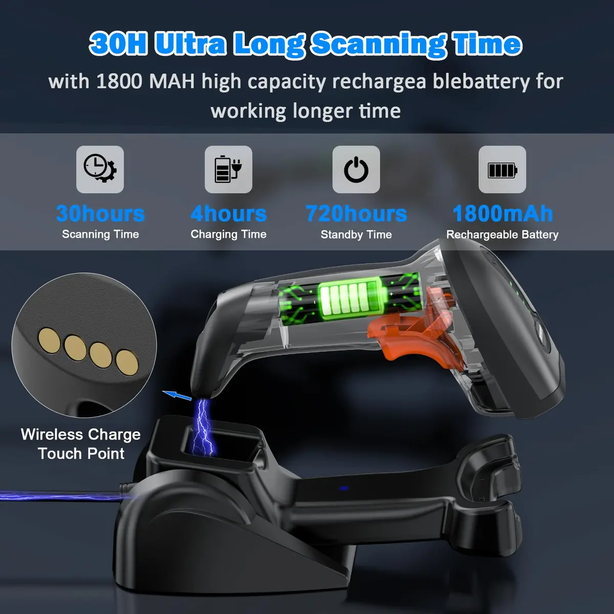 Symcode MJ-4590DA 2D Wireless Barcode Scanner with Charging Stand & Bluetooth | 10000 Codes Inventory, 40m Range - view 2