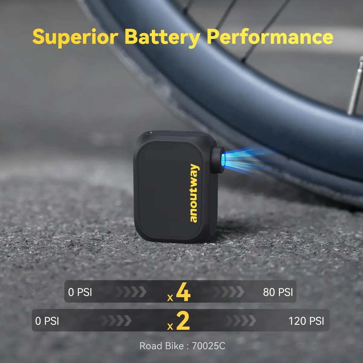 anoutway Bike Pump AT1 No Pressure Gauge | Mini Electric Tire Inflator 120g - view 5