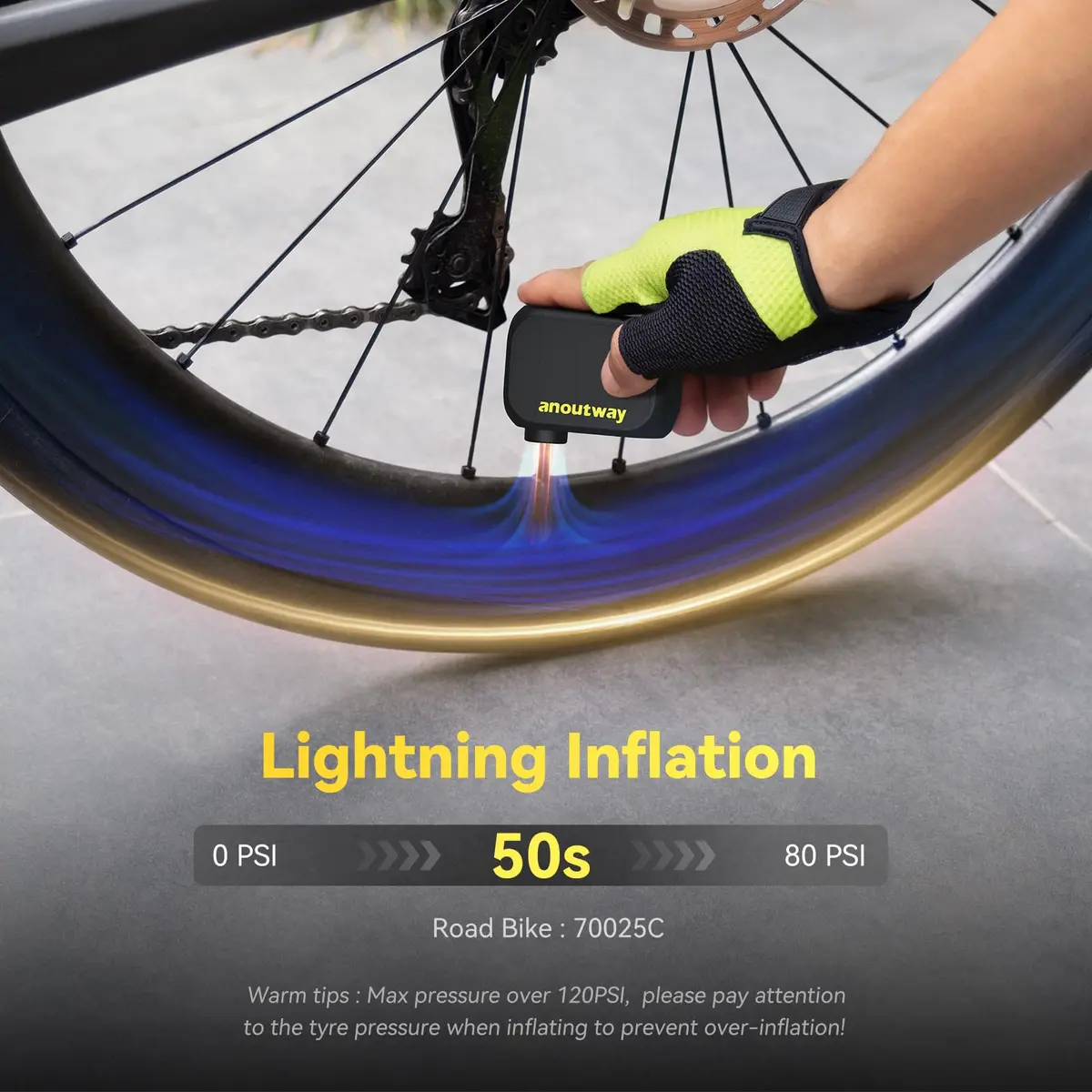 anoutway Bike Pump AT1 No Pressure Gauge | Mini Electric Tire Inflator 120g - view 2