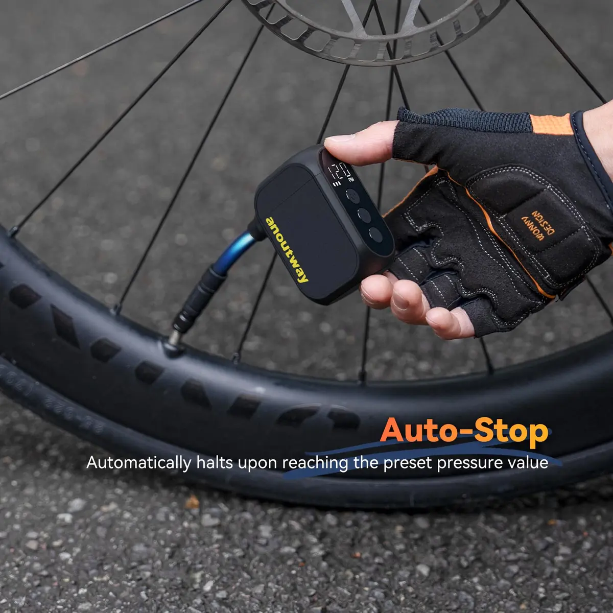 anoutway AT1 PRO Electric Bike Pump with Gauge 120PSI Portable | Real-Time Pressure Tracking - view 5
