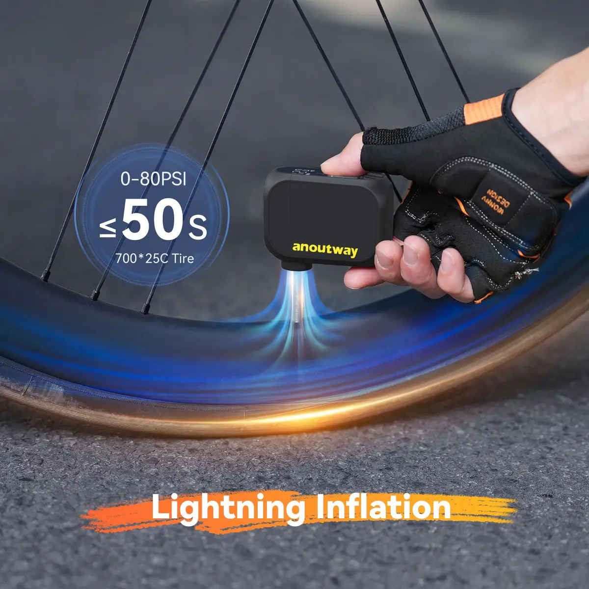 anoutway AT1 PRO Electric Bike Pump with Gauge 120PSI Portable | Real-Time Pressure Tracking - view 3