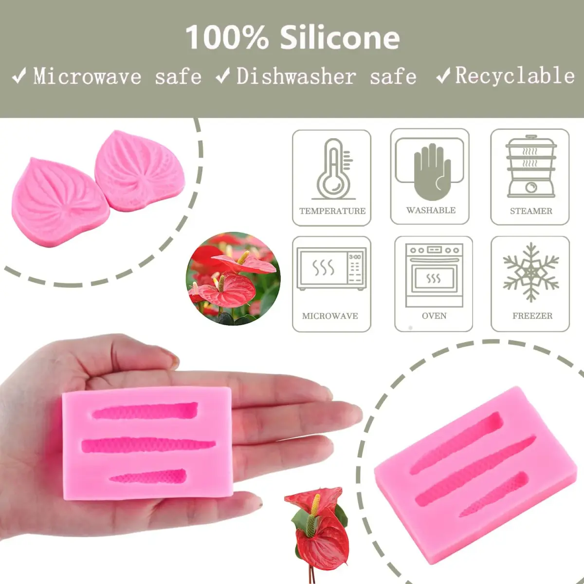 ZiXiang Anthurium Silicone Mold Set of 2 | Food Grade Cake Decorating & Chocolate Making Molds - view 4