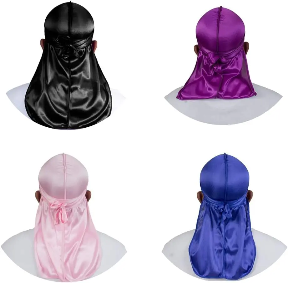 ForceWave Silky Durags and Wave Cap Set (5-Pack, Black Blue Pink Purple) | Moisture-Retaining Satin for 360 Waves - view 3