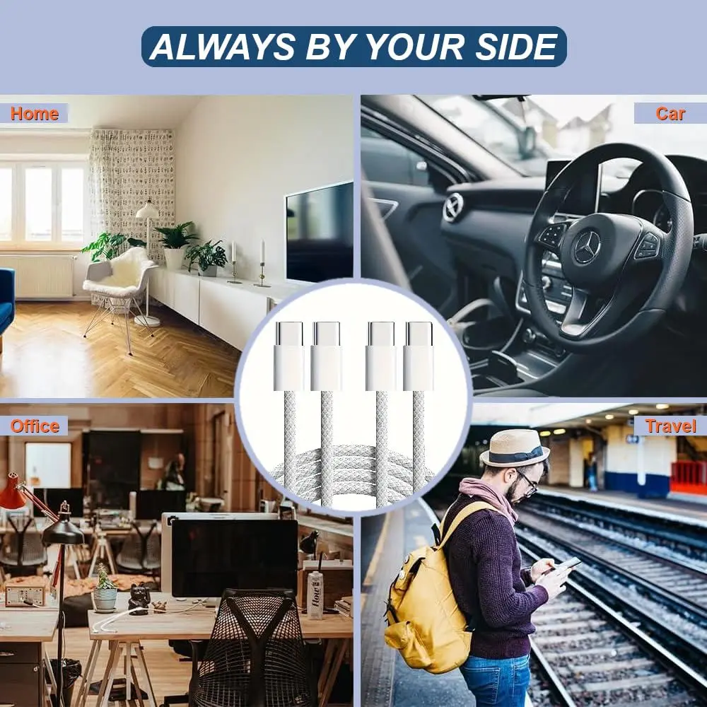 TOP-UP Braided USB C to USB C Cable 3.3FT 2 Pack | 60W PD Fast Charging & Data Sync - view 6