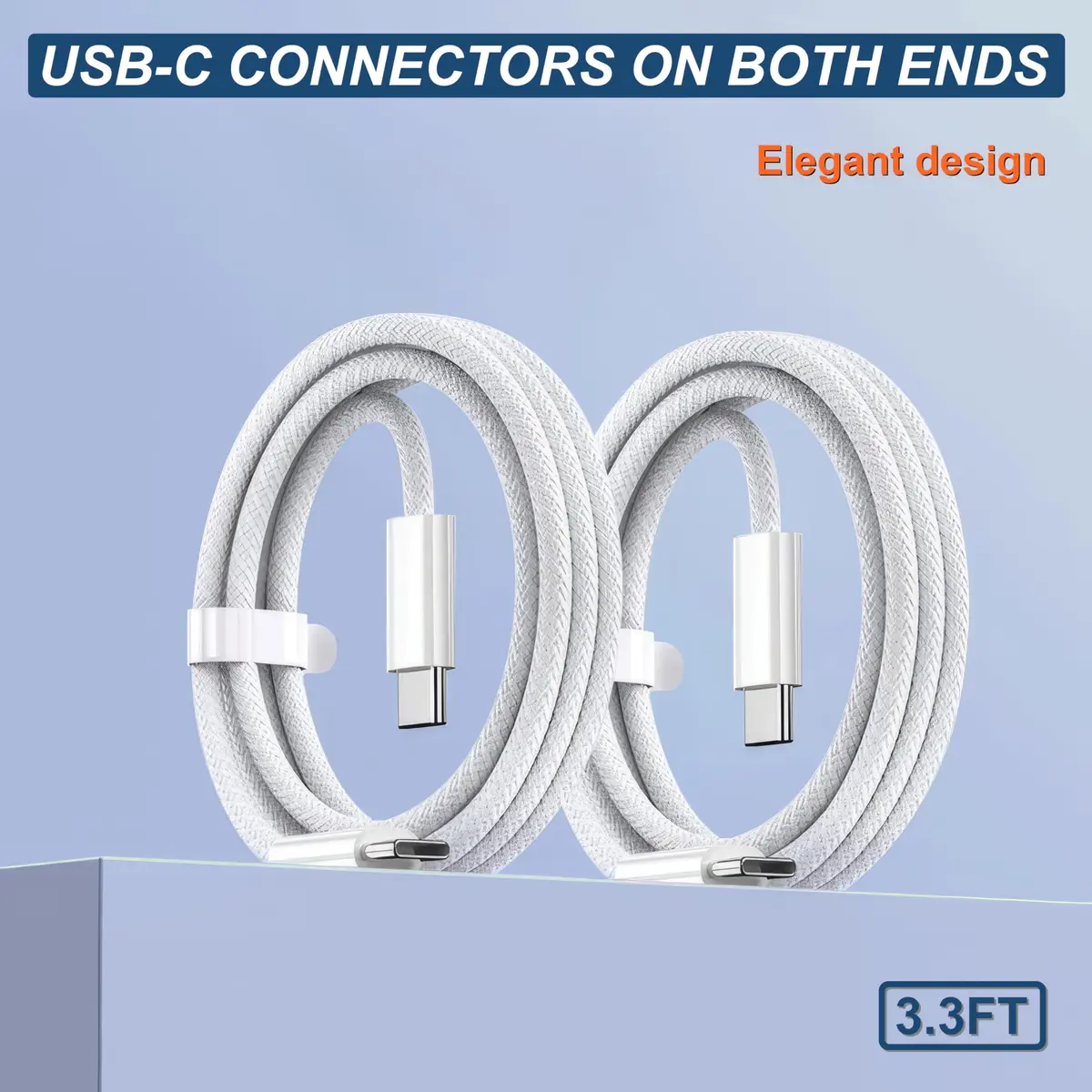 TOP-UP Braided USB C to USB C Cable 3.3FT 2 Pack | 60W PD Fast Charging & Data Sync - view 3