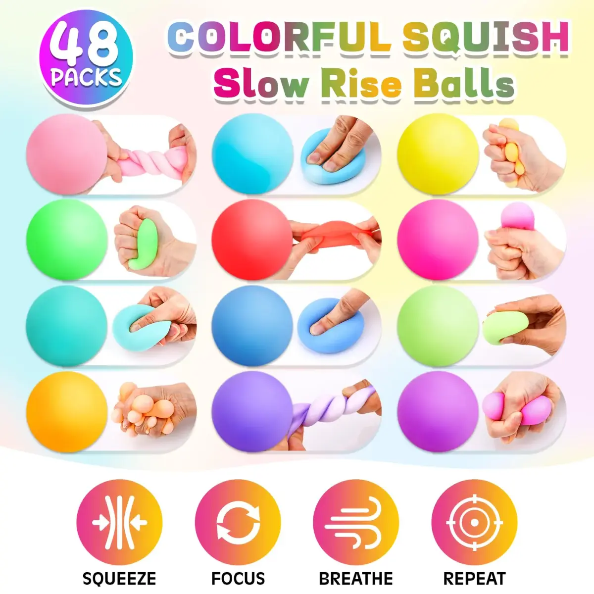 VISCOO 48 Pack Slow Rising Stress Balls 4.1 cm (1.6 Inches) | Non-Toxic TPR for Kids & Adults - view 4