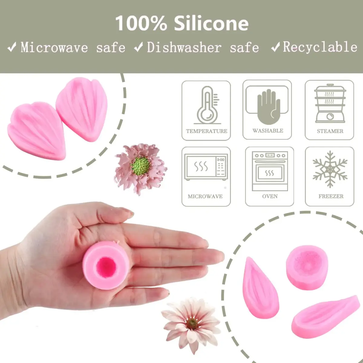 ZiXiang Daisy Flower Silicone Veined Mold Set of 3 | Food Grade Baking & Chocolate Molds - view 4