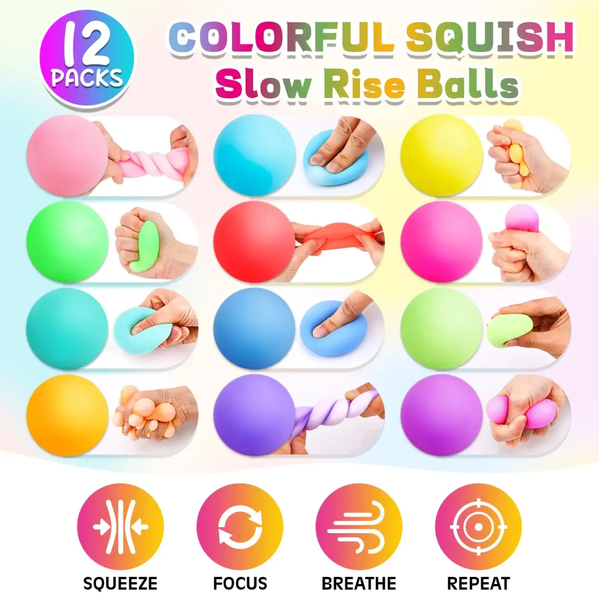 VISCOO 12 Pack Slow Rising Stress Balls 4.1 cm (1.6 In) | Non-Toxic TPR Fidget Toy - view 4