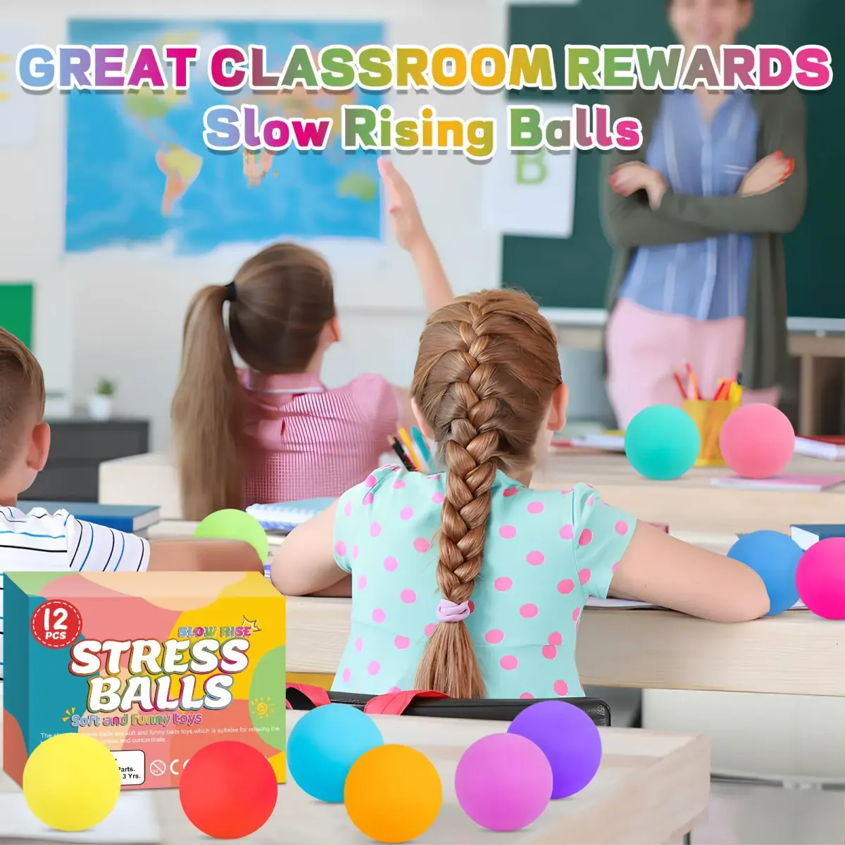 VISCOO 12 Pack Slow Rising Stress Balls 4.1 cm (1.6 In) | Non-Toxic TPR Fidget Toy - view 6