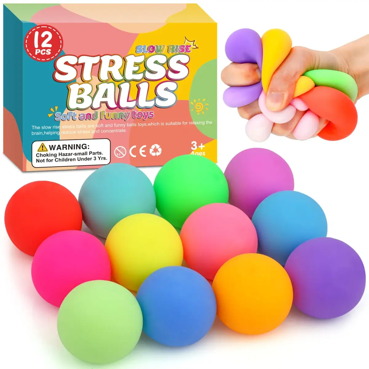 VISCOO 12 Pack Slow Rising Stress Balls 4.1 cm (1.6 In) | Non-Toxic TPR Fidget Toy - main product image