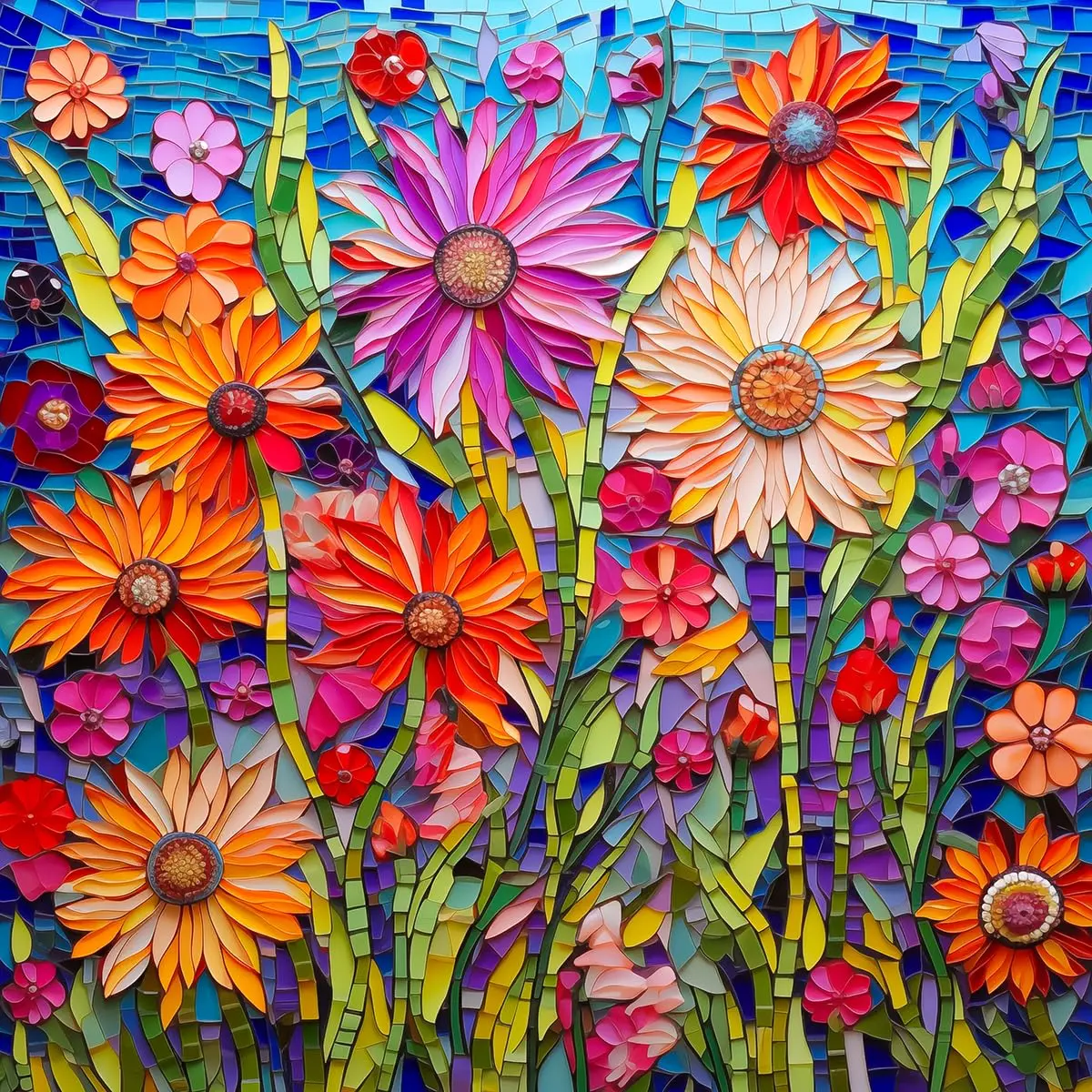 Bgraamiens Mosaic Art Flowers 1000 Piece Jigsaw Puzzle for Adults | 61cm x 61cm (24" x 24") - main product image