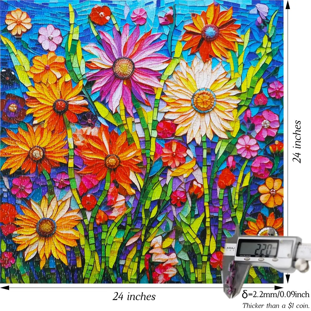 Bgraamiens Mosaic Art Flowers 1000 Piece Jigsaw Puzzle for Adults | 61cm x 61cm (24" x 24") - view 6