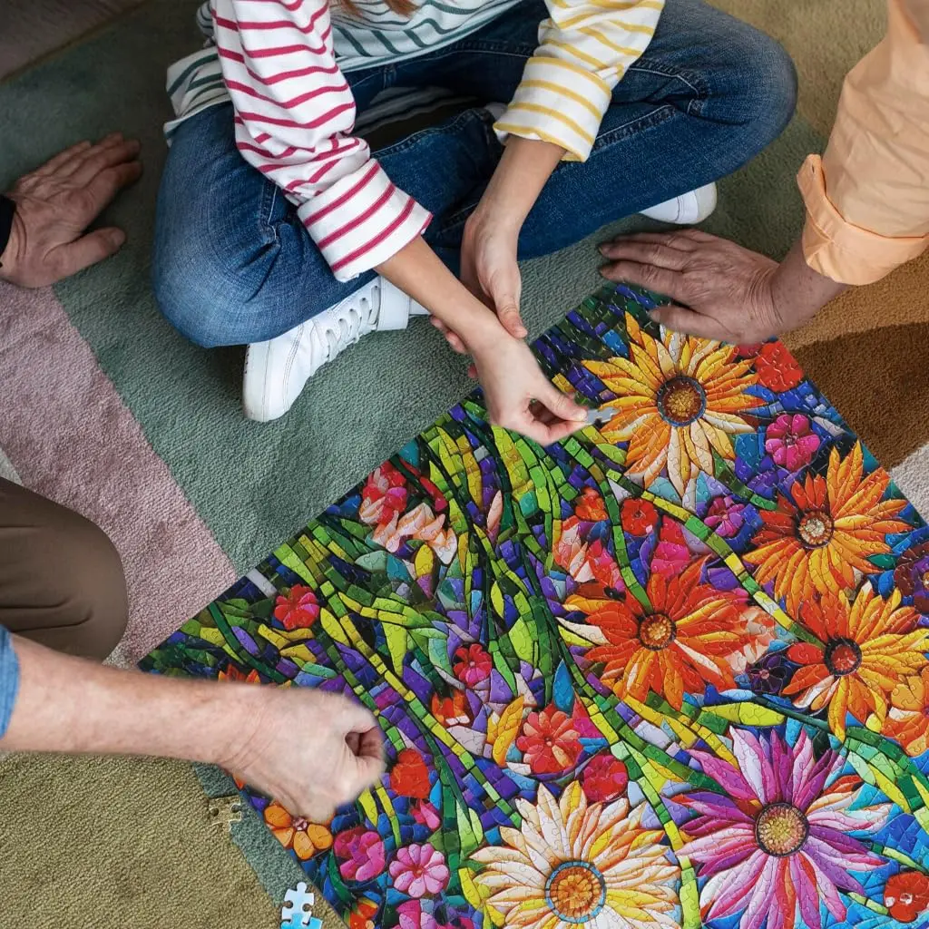 Bgraamiens Mosaic Art Flowers 1000 Piece Jigsaw Puzzle for Adults | 61cm x 61cm (24" x 24") - view 7