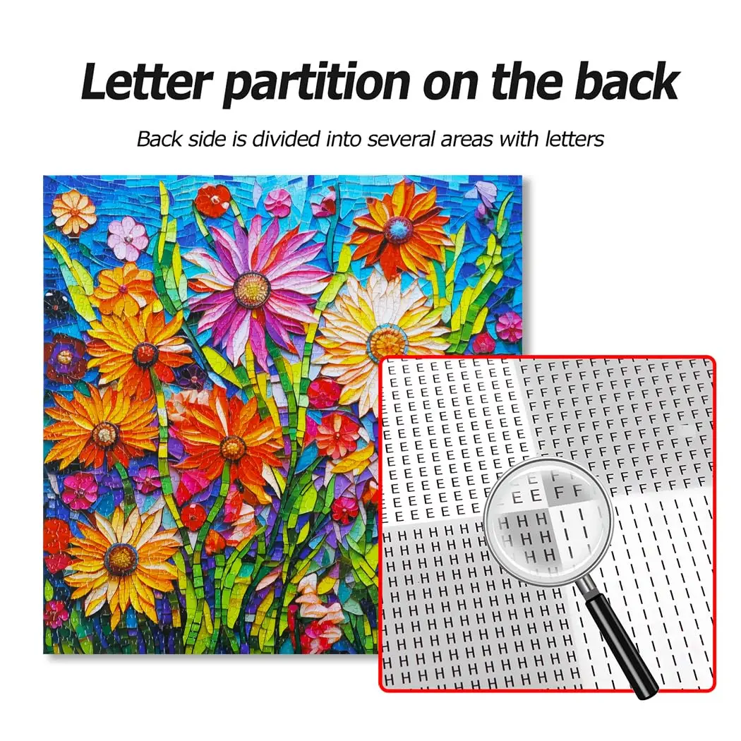 Bgraamiens Mosaic Art Flowers 1000 Piece Jigsaw Puzzle for Adults | 61cm x 61cm (24" x 24") - view 8