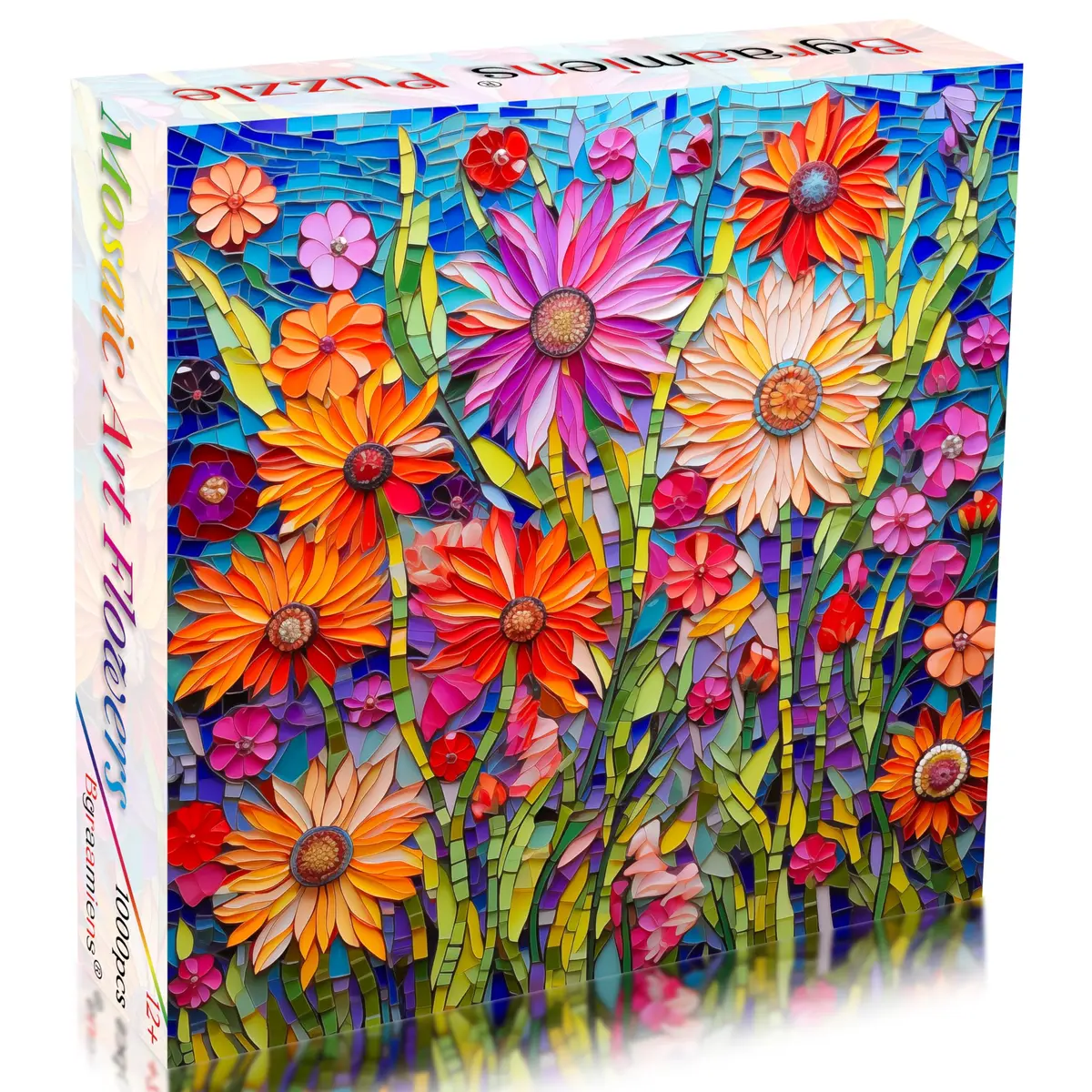 Bgraamiens Mosaic Art Flowers 1000 Piece Jigsaw Puzzle for Adults | 61cm x 61cm (24" x 24") - view 2