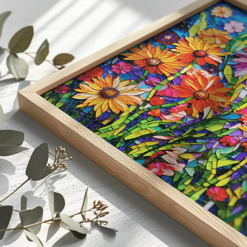Bgraamiens Mosaic Art Flowers 1000 Piece Jigsaw Puzzle for Adults | 61cm x 61cm (24" x 24") - view 3