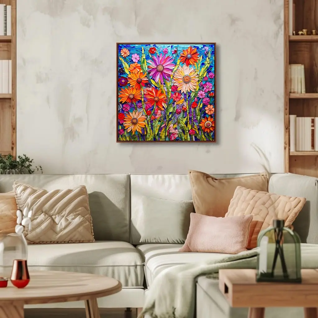 Bgraamiens Mosaic Art Flowers 1000 Piece Jigsaw Puzzle for Adults | 61cm x 61cm (24" x 24") - view 4