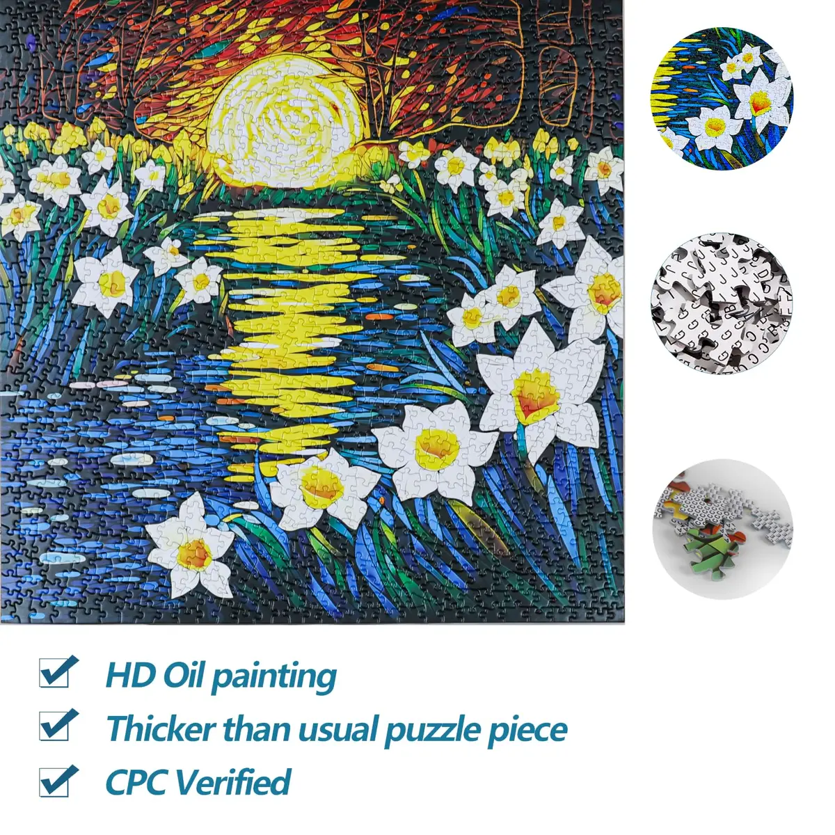Bgraamiens Puzzle-Moonlight Daffodils 1000 Pieces Square Puzzle | Beautiful Daffodils in Moonlight for Adults - view 5