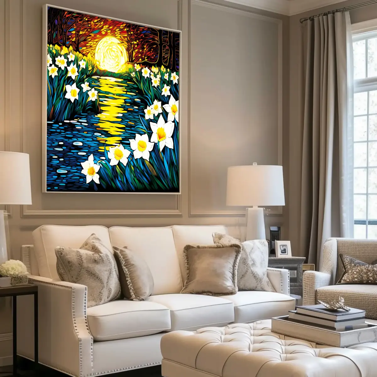 Bgraamiens Puzzle-Moonlight Daffodils 1000 Pieces Square Puzzle | Beautiful Daffodils in Moonlight for Adults - view 6