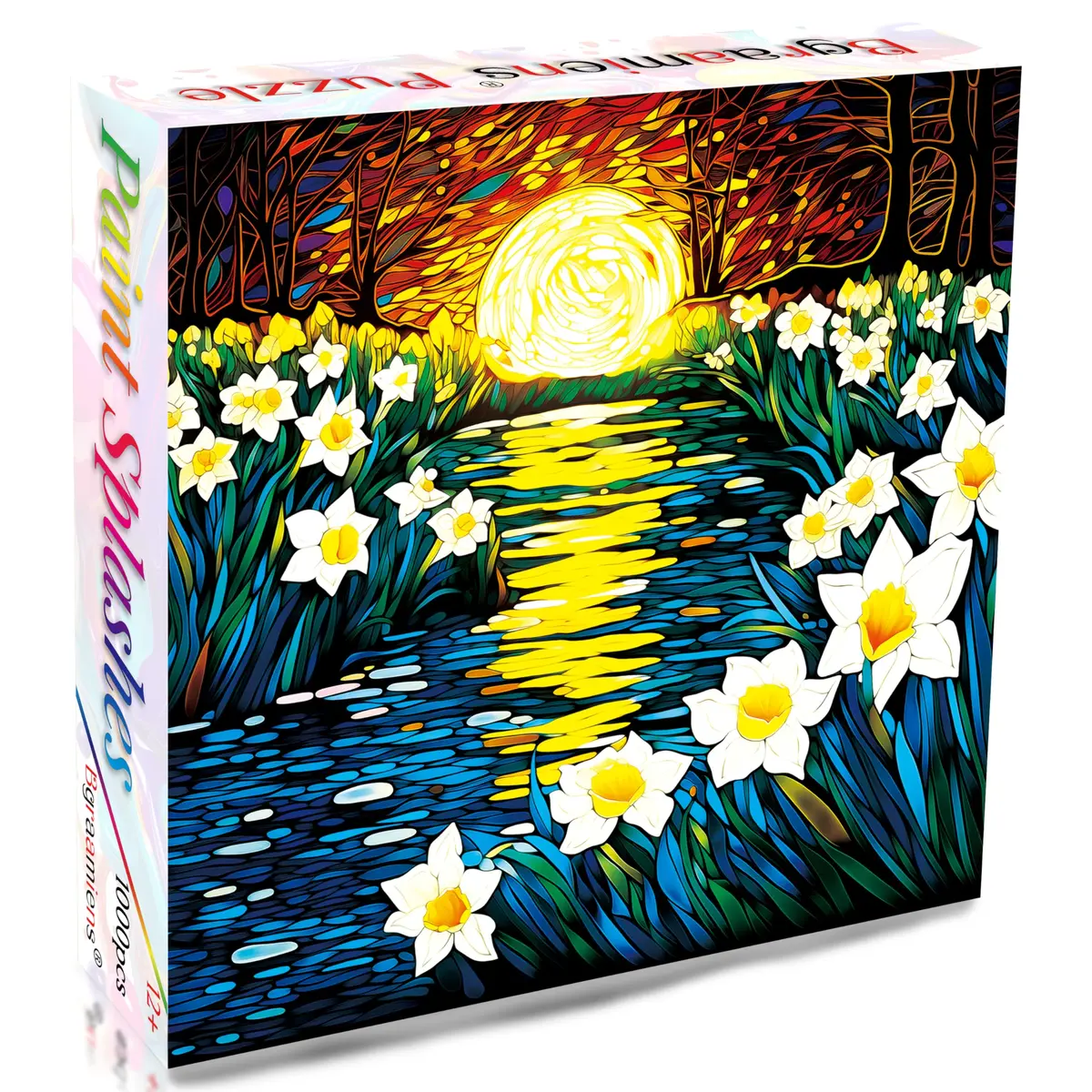 Bgraamiens Puzzle-Moonlight Daffodils 1000 Pieces Square Puzzle | Beautiful Daffodils in Moonlight for Adults - view 2