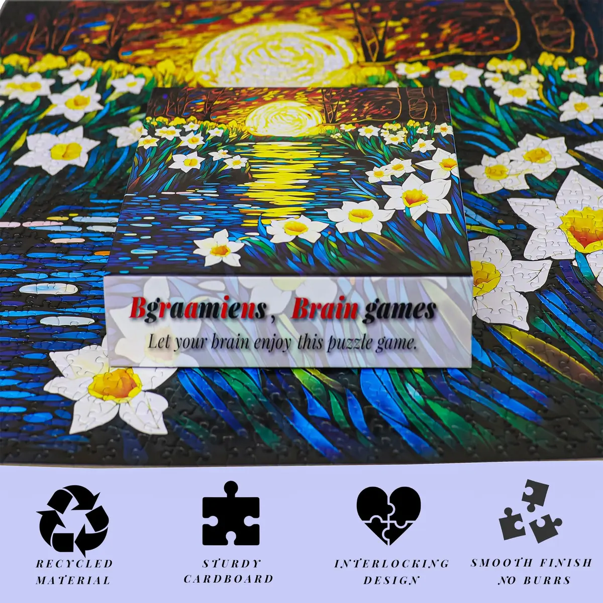 Bgraamiens Puzzle-Moonlight Daffodils 1000 Pieces Square Puzzle | Beautiful Daffodils in Moonlight for Adults - view 3