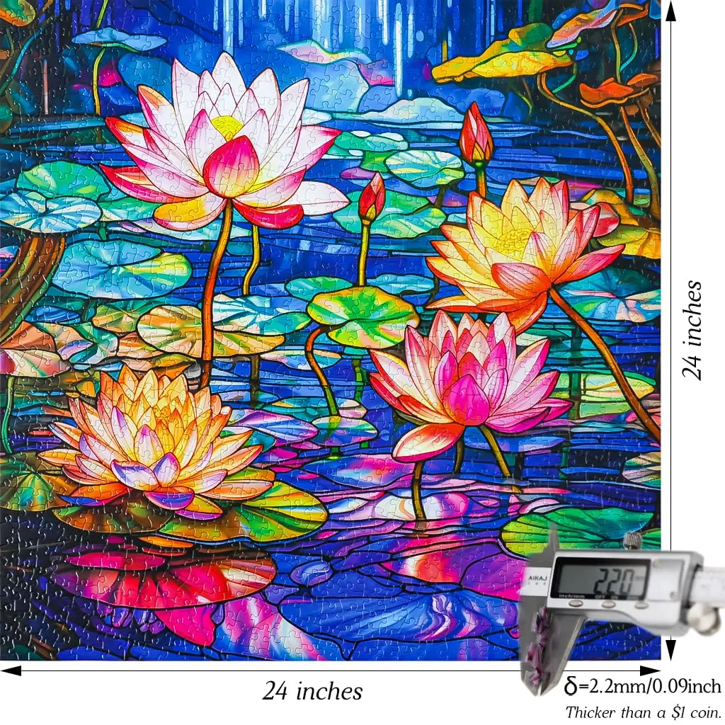 Bgraamiens Stained Glass Waterlily Jigsaw Puzzle 1000-Piece | Vibrant Floral Art for Adults - view 6
