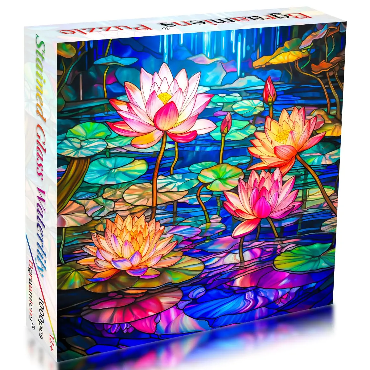 Bgraamiens Stained Glass Waterlily Jigsaw Puzzle 1000-Piece | Vibrant Floral Art for Adults - view 2