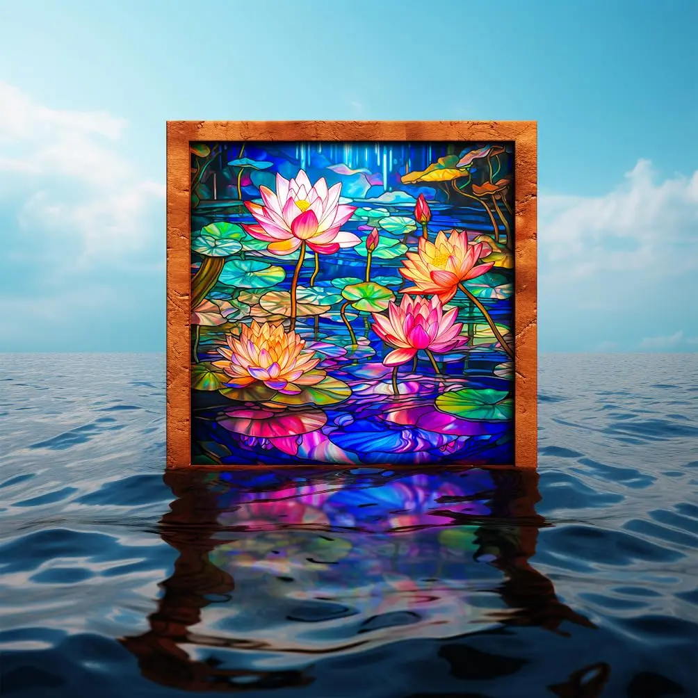 Bgraamiens Stained Glass Waterlily Jigsaw Puzzle 1000-Piece | Vibrant Floral Art for Adults - view 3