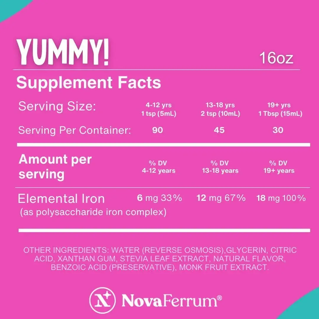 NovaFerrum Yummy Liquid Iron Supplement 473ml (16 Fl Oz) | 18mg Iron/Tbsp | Gluten & Sugar-Free - view 3