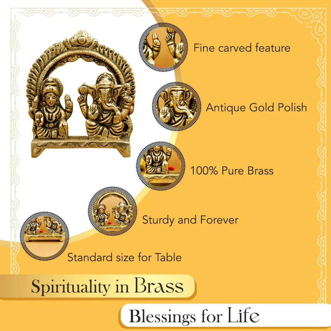 Ekhasa Brass Lakshmi Ganesha Murti 8cm | Diwali Puja & Home Decor | Pital Idol - view 3