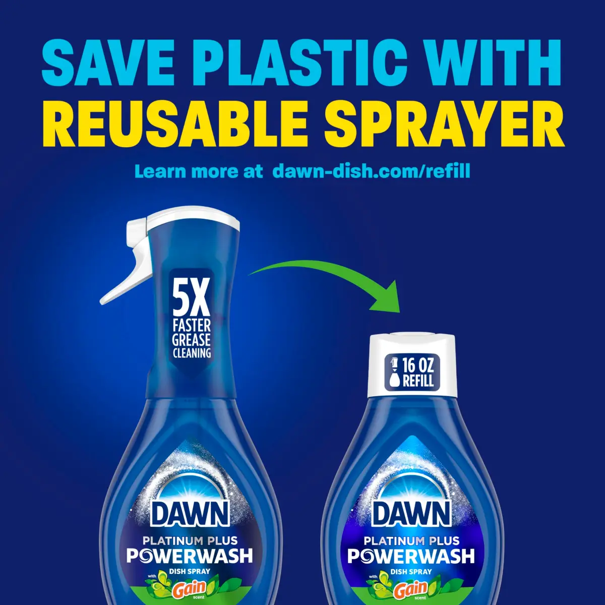 Dawn Powerwash Gain Original Dish Spray 473ml (16 Fl Oz) | Removes 99% Grease & Grime - view 6