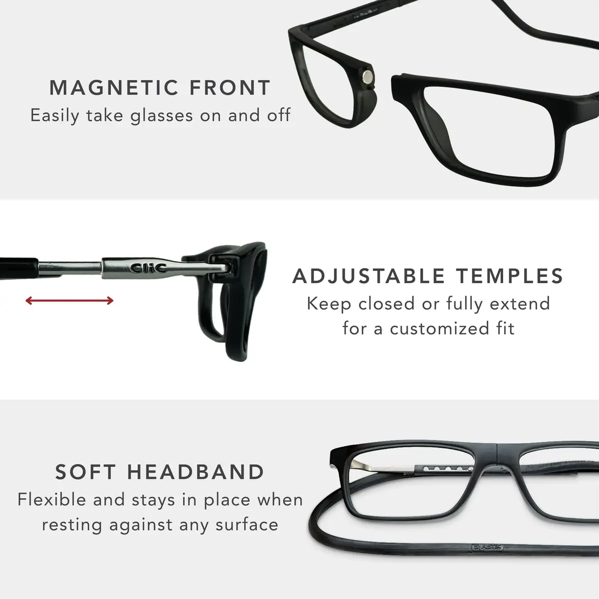Clic Magnetic Reading Glasses Barat (S-XL) Soft Headband | Magnetic, Adjustable, Durable - view 6