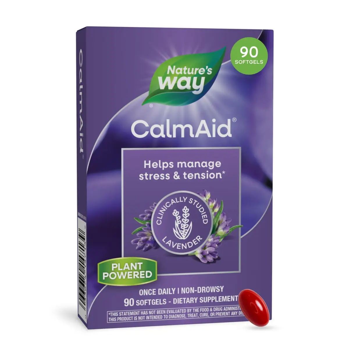 Nature's Way CalmAid Lavender Oil Supplement 90 Softgels | Clinically Studied Silexan for Calm & Stress Support - main product image