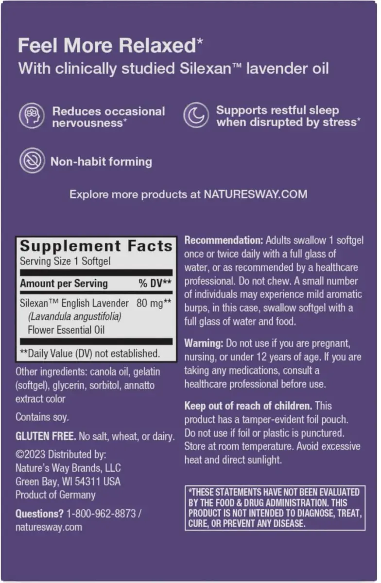 Nature's Way CalmAid Lavender Oil Supplement 90 Softgels | Clinically Studied Silexan for Calm & Stress Support - view 8