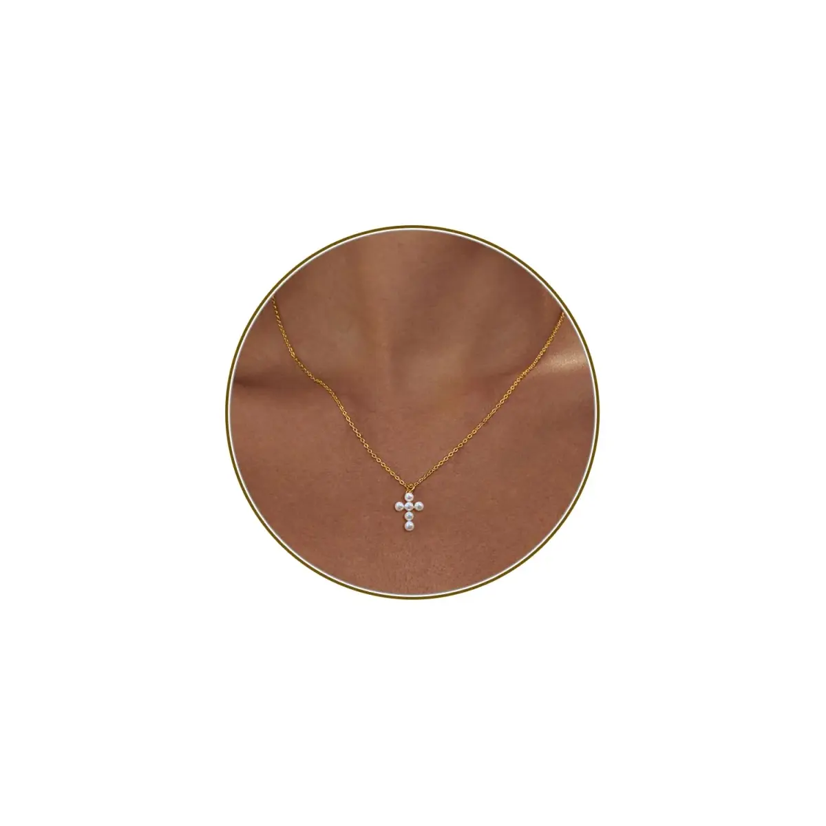 HERIER Gold Pearl Cross Necklace for Women 18K Gold Plated 41.9cm (16.5") | Faith & Fashion Jewelry - main product image