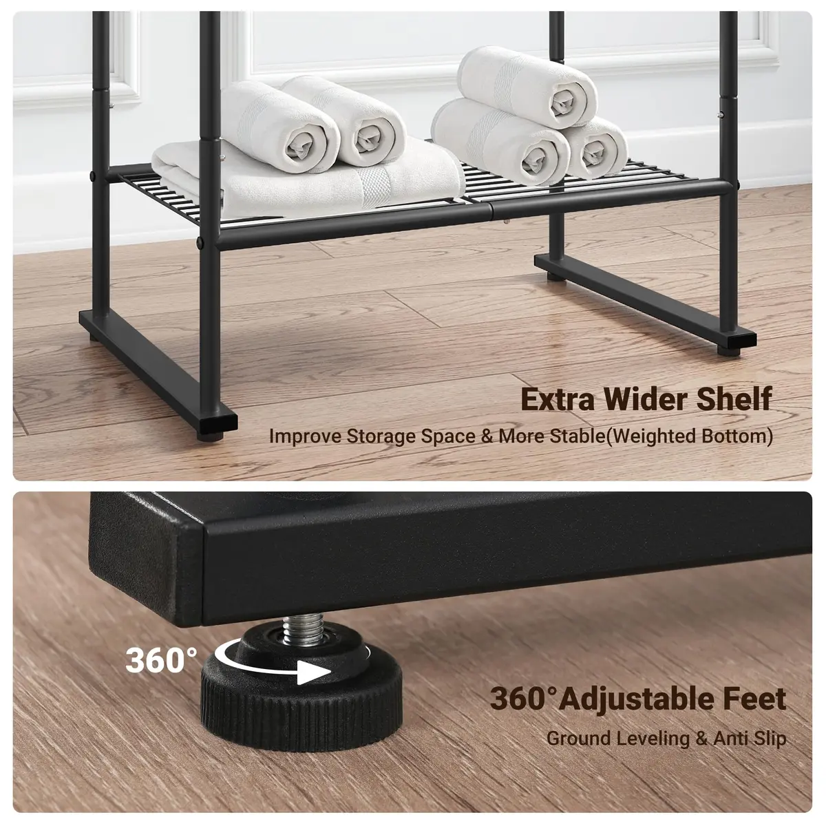 ELYKEN 3 Tier Freestanding Towel Rack with Shelf, 40" H, Black | Modern Bathroom & Poolside Organizer - view 5