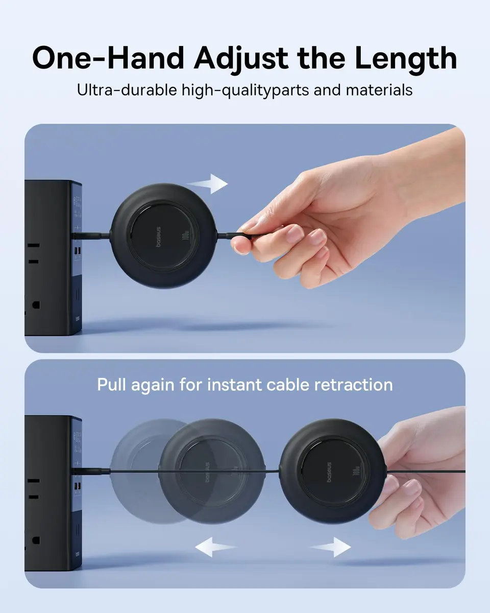 Baseus Retractable USB C to USB C Cable 2m (6.6ft) | 100W Fast Charging, Data Transfer, Nylon Braided - view 6