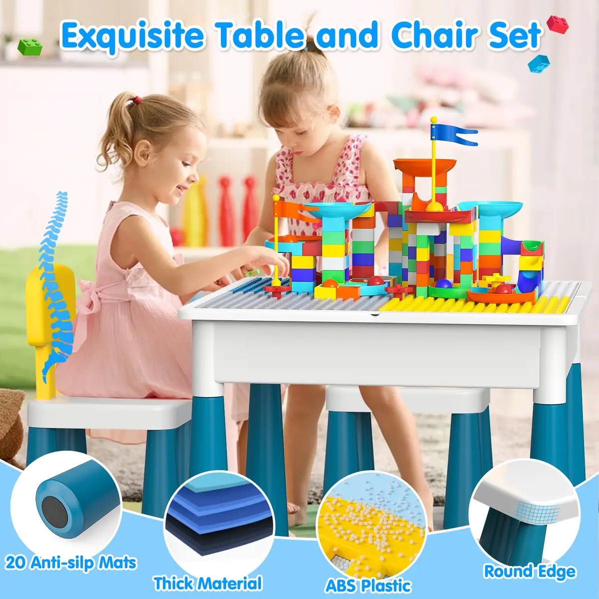 OCATO Kids Table and 4 Chairs Set Activity Table Water Table for Kids 152PCS Large Building Blocks | Versatile, Durable & Safe (70-120 chars) - view 5