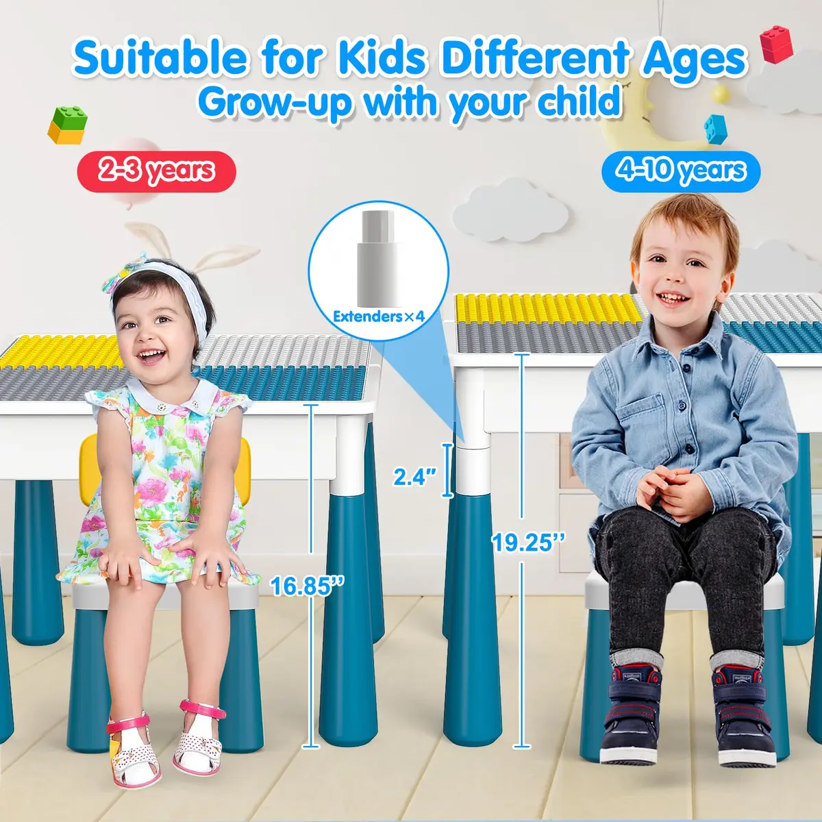 OCATO Kids Table and 4 Chairs Set Activity Table Water Table for Kids 152PCS Large Building Blocks | Versatile, Durable & Safe (70-120 chars) - view 7